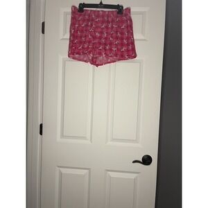 Pink By Victorias Secret Flannel PJ Shorts Pink W Dog Santa Hat Medium Nwt